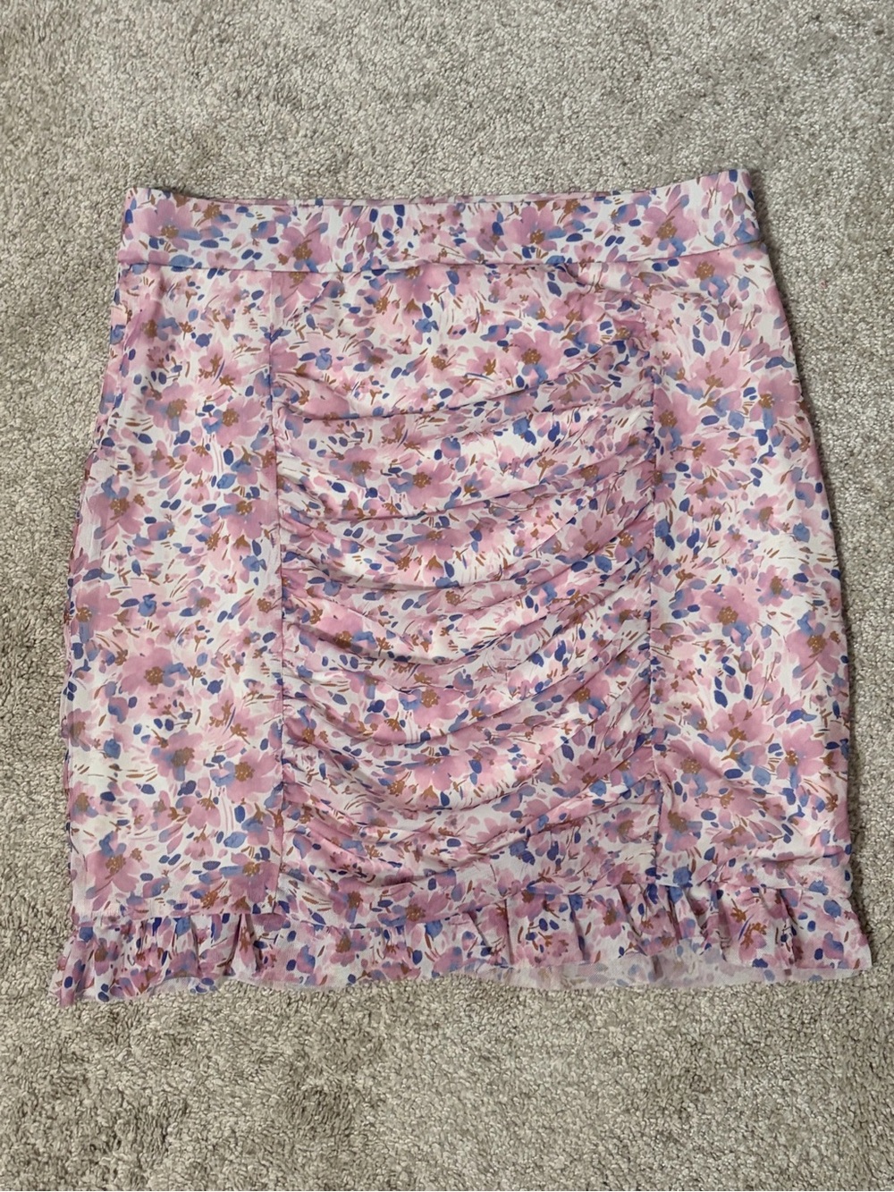 Free People Pink Floral Ruched Mini Skirt
